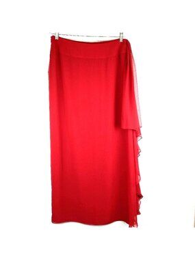 VNTG  Victor Costa Womens Red Ruffle Detail Maxi Pencil Skirt Size 12  USA NWT